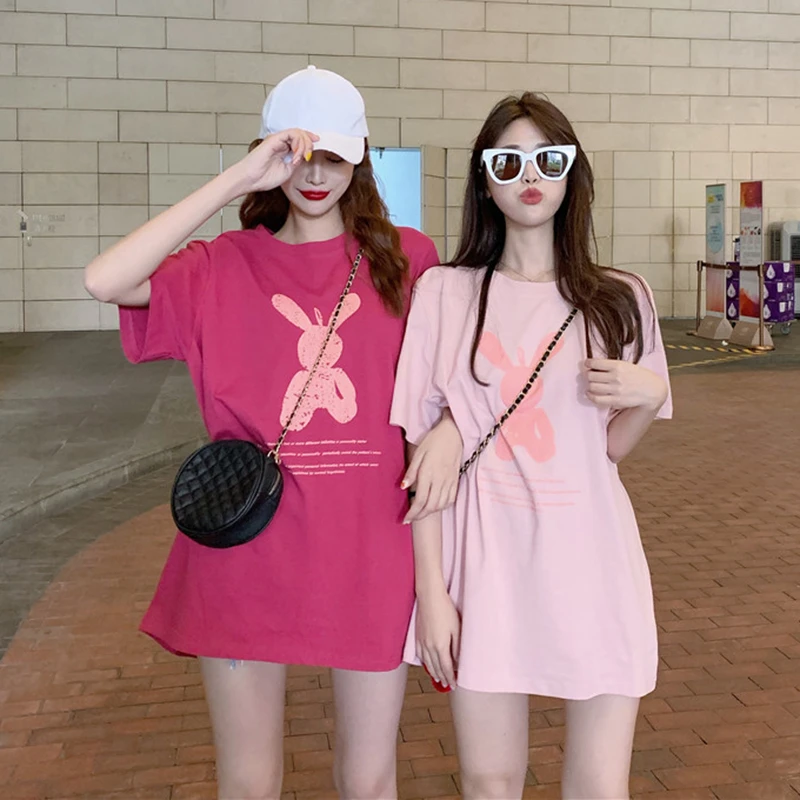 

Women Kawaii T-shirts 2019 Korean Casual Chic Print Short Sleeve T-shirts Summer Females O-Neck T-shirts Cute Cartoon Tops