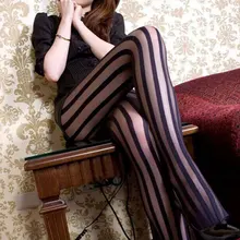 

2021 NEW Women Vintage Sexy Black Vertical Stripes Pattern Stretchy Tights Fishnet Tights Pantyhose Stockings thigh high socks