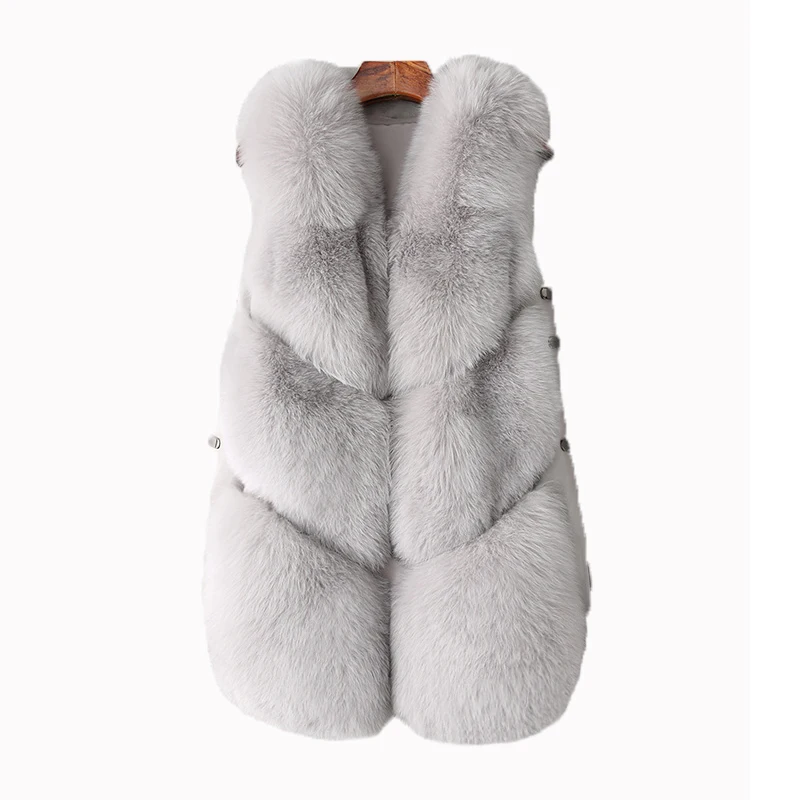 Faux Fur Coat Autumn Winter Women  Fashion Casual Warm Slim Sleeveless Long Faux Fox Fur Vest Women Winter Pockets Jacket