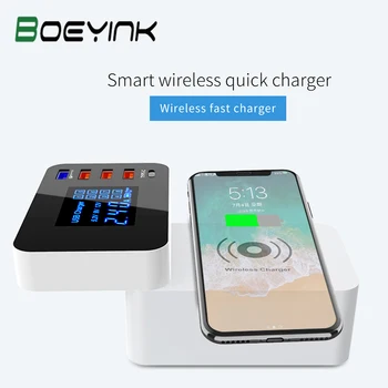 

QI Wireless Charger Quick Charge 3.0 Smart USB Type C Charger Station HUB Led Display Fast Charging Power Adapter Desktop Strip
