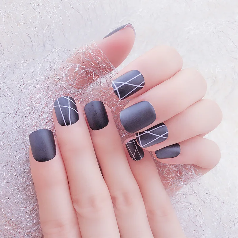24Pcs Fake Nails False Nail Fingernail Art Sticker Tips Art Decoration Tools