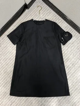 

Luxury Brand Women Chic Mini Shirt Dress 2020 Summer Casual Loose Simple Short Sleeves Bag Decoration A-line Black Short Dresses
