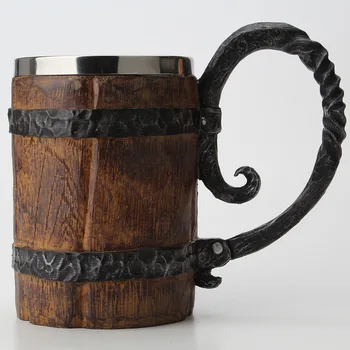 

Vintage Mugs Coffee Cups Wooden barrel Stainless Steel Resin Beer Mug Goblet Game Tankard Coffee Cup Wine Glass Mugs