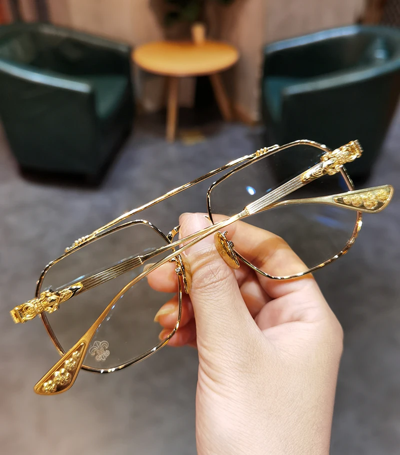 JIANDAN Men and Women Anti-Blue Light Wild Double Beam Irregular Large Frame Glasses Frame Equipped With Myopia Prescription