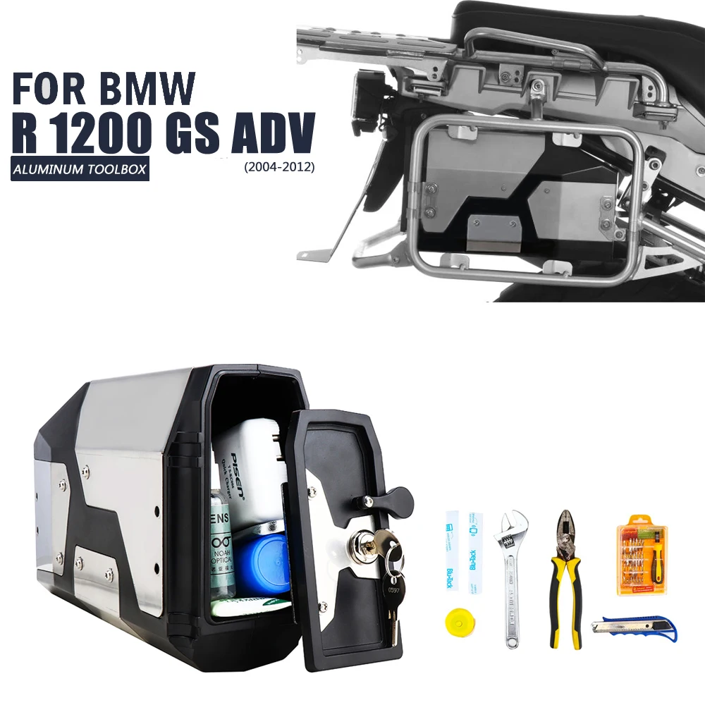Comprar ¡Nueva llegada! Caja de Herramientas para BMW r1250gs r1200gs lc y adv Adventure 2002 2008 2018 para BMW r 1200 gs caja de aluminio con soporte lateral izquierdo