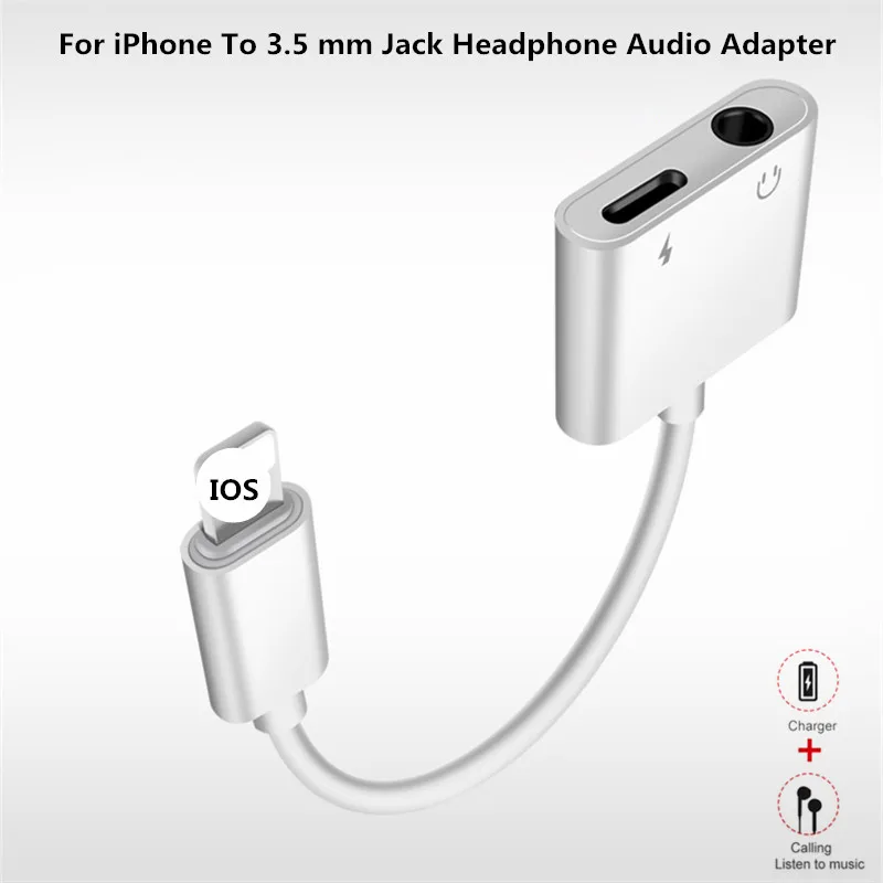 2 in 1 Audio Adapter IOS 12.3 For iPhone XR X XS Max 7 8 Plus For lightning to 3.5mm Headphone Earphones Jack Aux Charging Cable