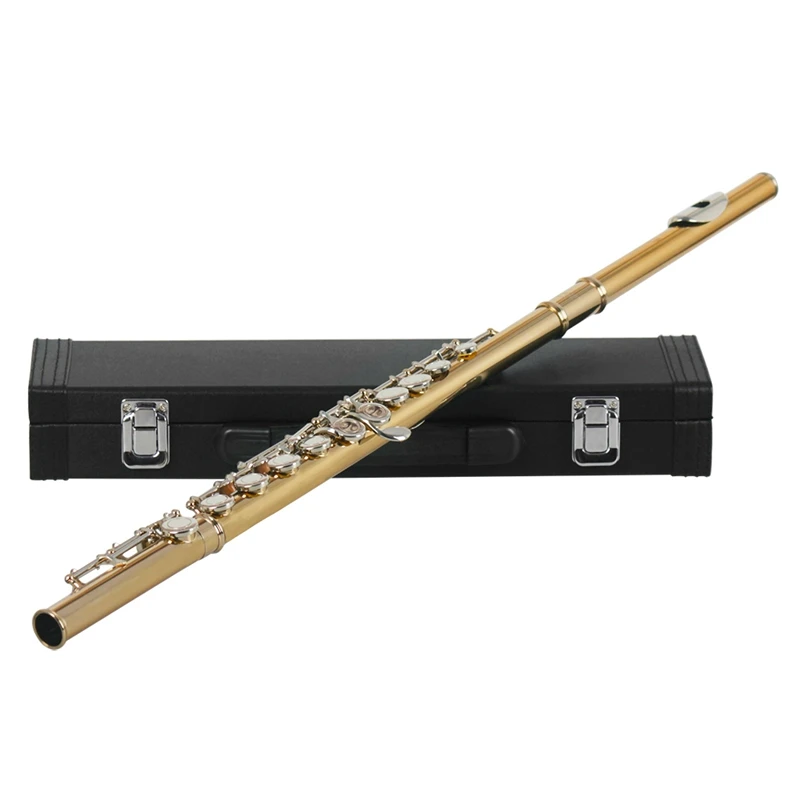 

16 Holes C Key Western Concert Flute Woodwind Instrument with Cleaning Cloth Stick Gloves Padded Case