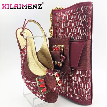 

Latest 2020 Italian Women Shoes and Bag Hot Selling Nigerian Lady Shoes Matching Bag in Wine Color Foor Garden Pary