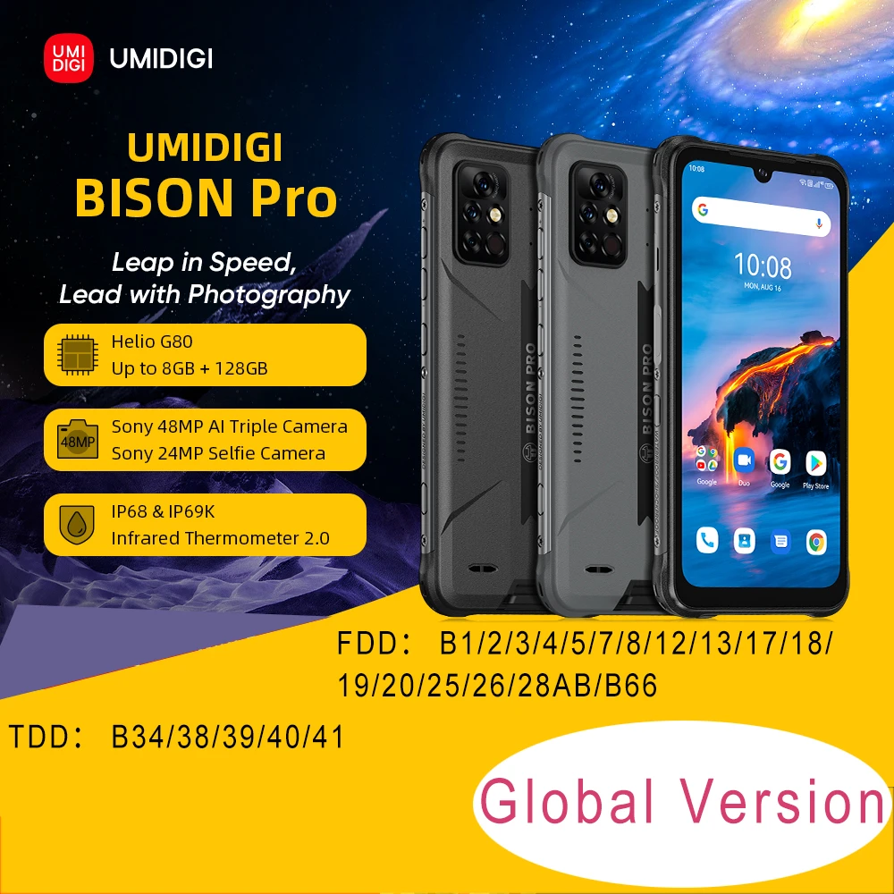 Global Version UMIDIGI BISON Pro Smartphone 128GB IP68/IP69K Helio G80 NFC 48MP Camera 6.3"FHD+ Screen 5000mAh Android 11 best phone of poco