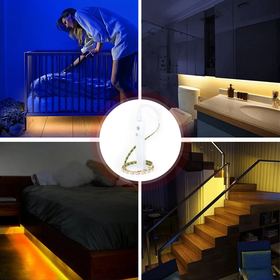 1-5M PIR Motion Sensor LED Light DC 5V Tape Battery Or USB Port Powered Movement Detection Cabinet  - 4000016379409