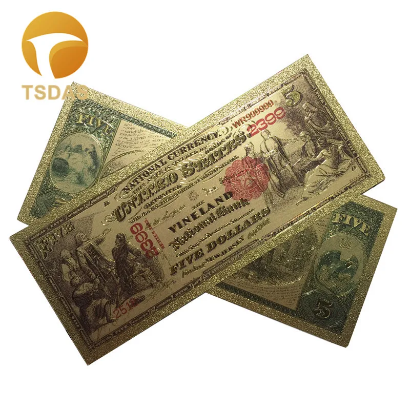 10pcs/lot Retro Plated Dollar Gold Banknote Bills $5 USD In 24K Foil for Home Decoration and Business Gifts | Дом и сад