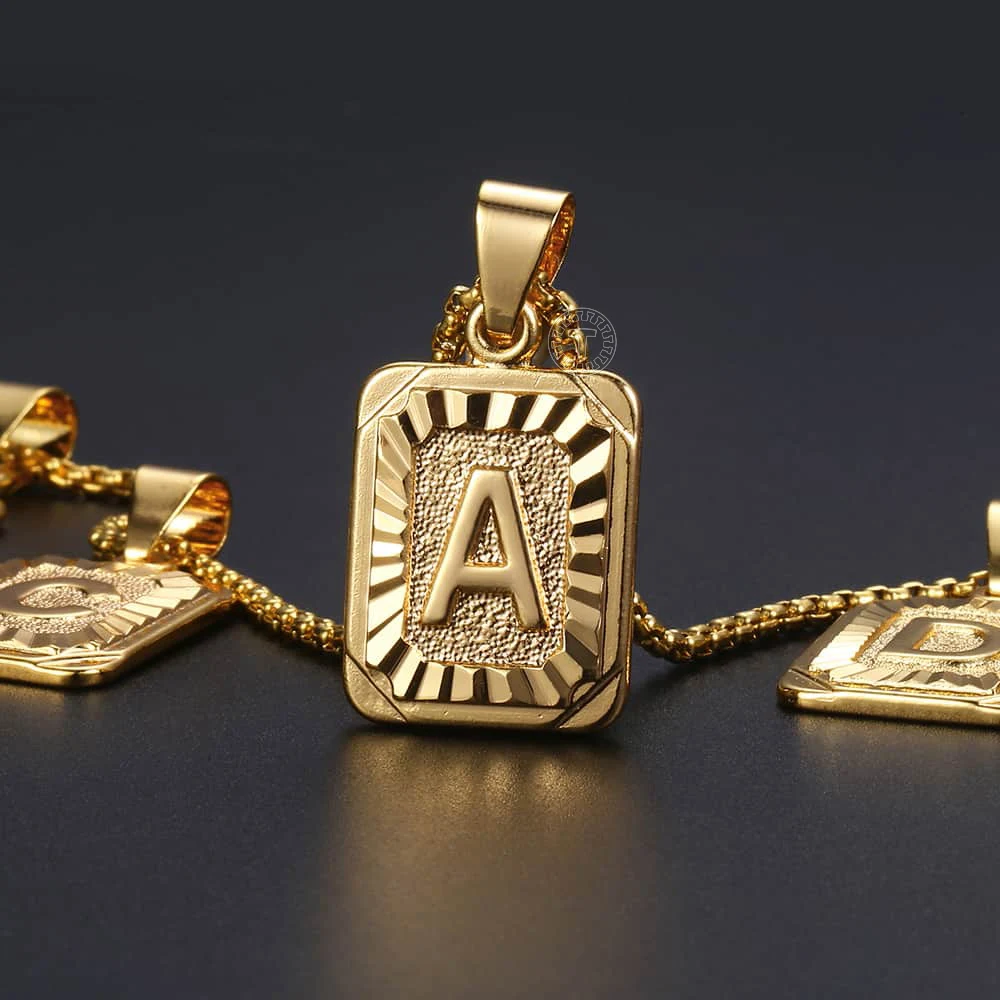 2pcs/set Heart Square Initial Letter Pendant Necklace Rolo Cable Box Chain Gold Color Stainless Steel Name Jewelry for Women