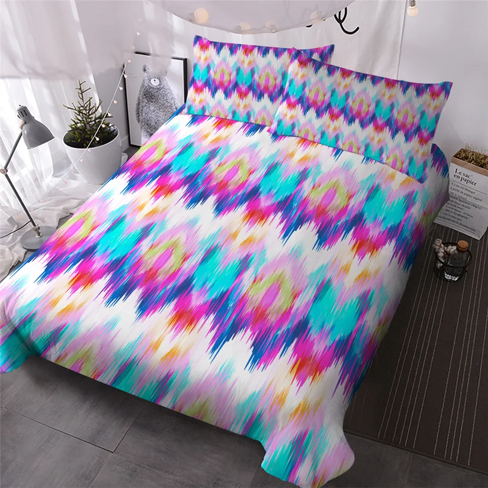 

HM Life Colorful Bedding Set Pink Striped Quilt Cover Bright Geometric Print 3pcs Soft Bedclothes Hot Sale Duvet Cover Sets