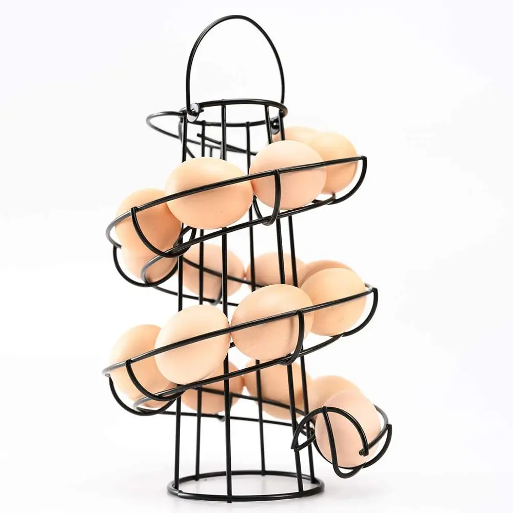 

Iron Art Egg Holder Storage Rack Skelter Spiral Design Metal Egg Basket Egg Dispenser Modern Kitchen Egg Storage Tool Up To 24