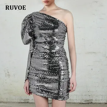

New Elegant Sequins Dress Office Ladies Evening Party Luxury Mini Dress Chic Side One Long Sleeve Wrap Club Vestidos BKZ-045