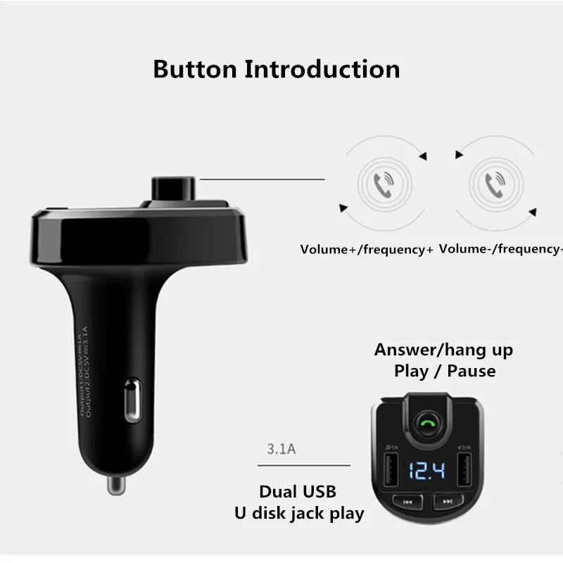 3.1A автомобильный комплект громкой связи с Bluetooth, двойной USB телефон, быстрое зарядное устройство, fm-передатчик, стерео аудио, MP3 музыкальный приемник, bluetooth-адаптер TF