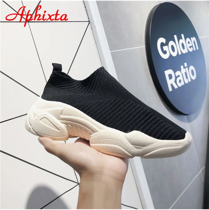 Aphixta/вязаные носки; женские кроссовки из эластичной ткани; женская обувь; дышащие мягкие туфли на плоской подошве; большие размеры 43