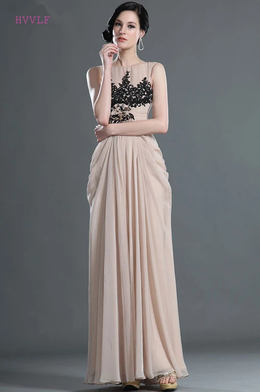 Formal Evening Dresses A-line Chiffon Appliques Beaded Long Dubai Saudi Arabic Evening Gown Prom Dresses - Цвет: same as the photo