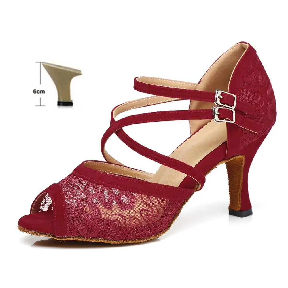 Red2 6cm New women's girls ladys Latin Dance Shoes Ballroom indoor tango salsa Dancing Shoes high heel wholesale Hot sale - Цвет: Red2 6cm