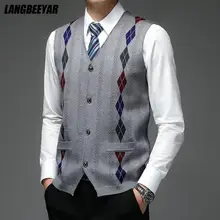 

Level 4 Super Anti-pilling Top Grade Pleuche New Autum V Neck Fashion Brand Knit Cardigan Casual Diamond Sweater Vest Sleeveless