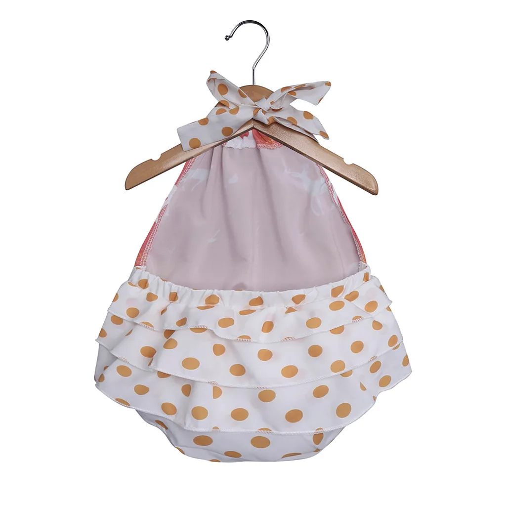 Детские летние комбинезоны на возраст от 0 до 18 месяцев Детский комбинезон без рукавов в горошек с принтом оленя для маленьких девочек, комбинезон на бретельках в стиле пэчворк для новорожденных девочек,# LR3