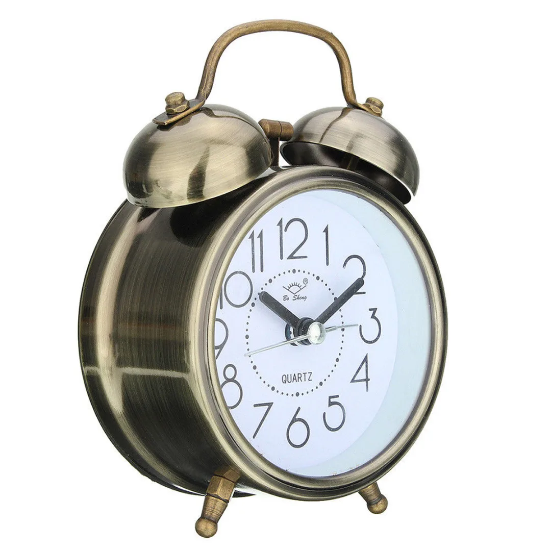 Vintage Retro Mechanical Quartz Snooze Bell Clock Night Light Alarm Clock Loud Double Metal Bell Students Home Bedside Clock