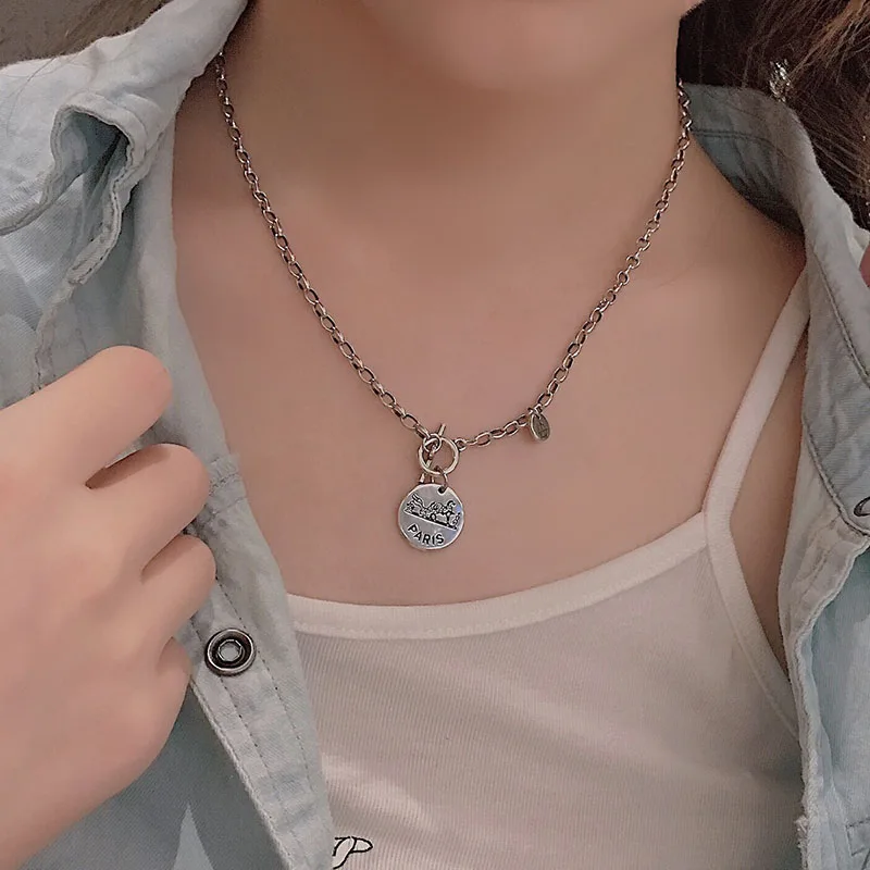 Mewanry 925 Sterling Silver Thick Necklace for Women Trend Punk Vintage Holiday Party Round Card Couples Jewelry Birthday Gifts - Image 5