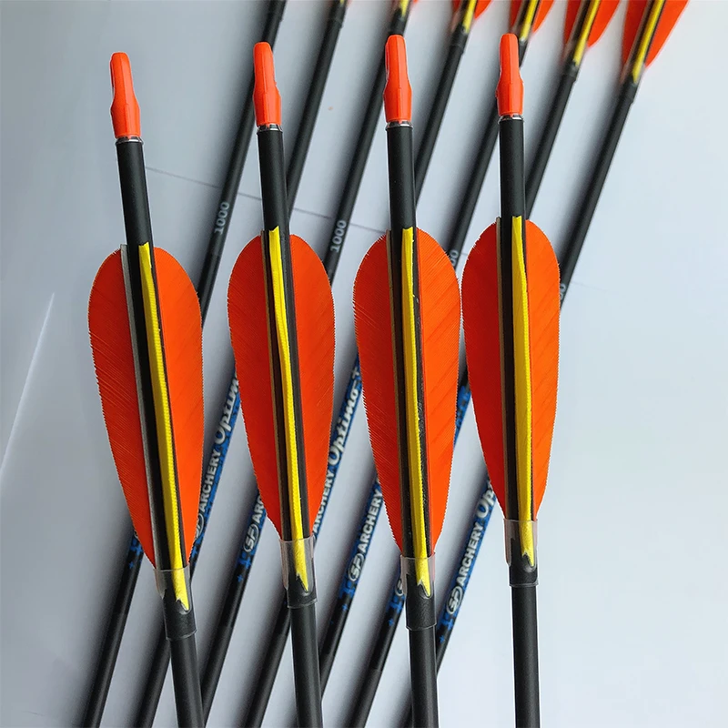 Карбоновые стрелы для стрельбы из лука SP500 1000 ID4.2mm 3 дюймов перо индейки 80gr советы