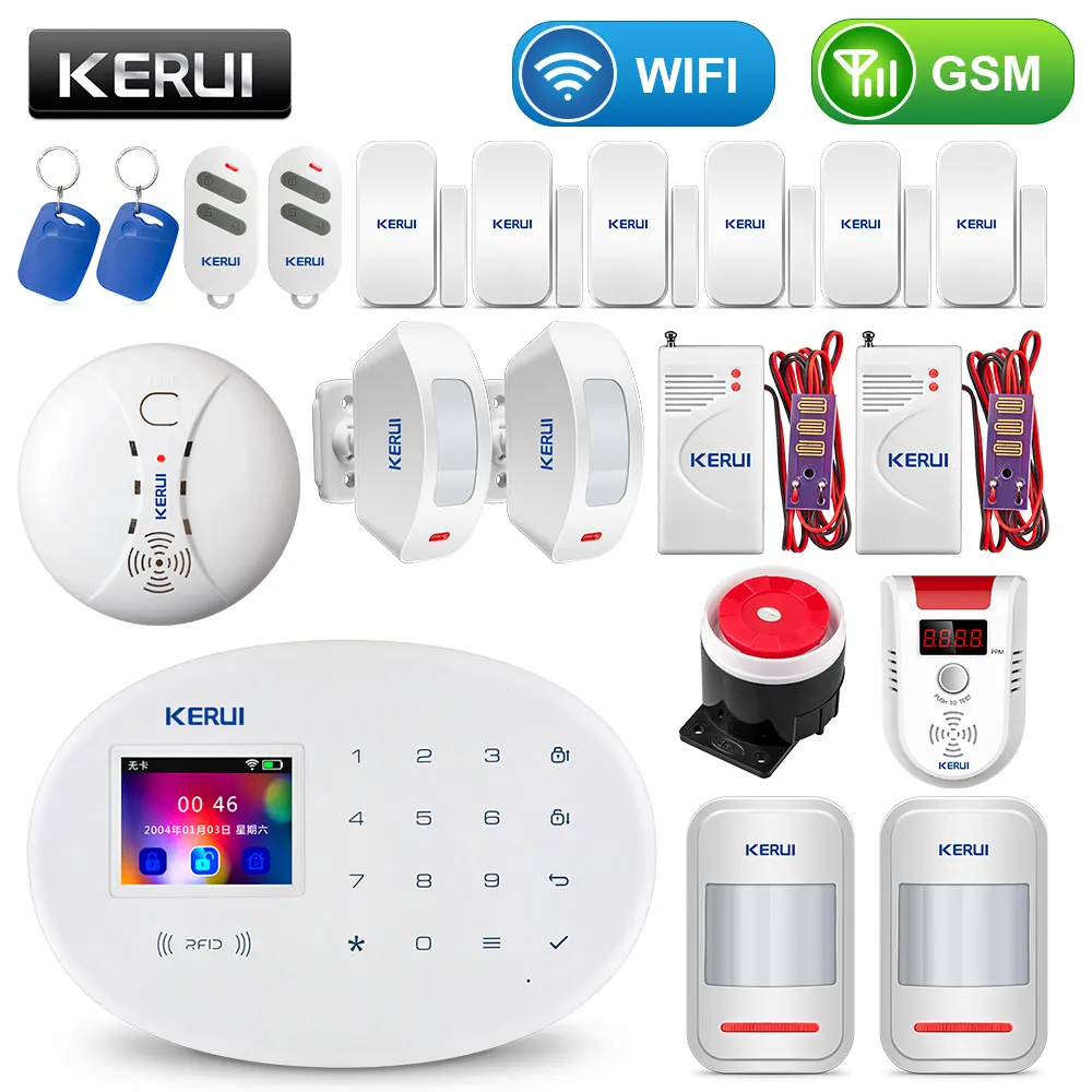 Alarm KIT8 KERUI wifi GSM домашняя система охранной сигнализации с 2,4 дюймов TFT сенсорной панелью приложение управление RFID карта беспроводной умный дом Охранная сигнализация - Цвет: Alarm KIT8