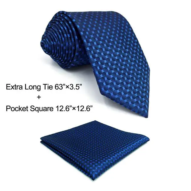 F25 одноцветное синие галстуки для Для мужчин классические длинные 6" карманное квадратное Бизнес темно - Цвет: Extra Long Tie Set