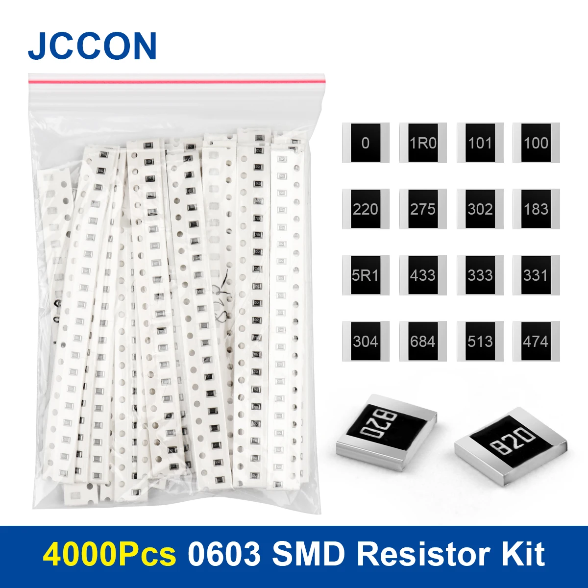 4000Pcs 0603 SMD Resistor Assorted Kit 10R-910K 80Values x 40Pcs=4000Pcs Sample Kit Chip Fixed Resistor DIY