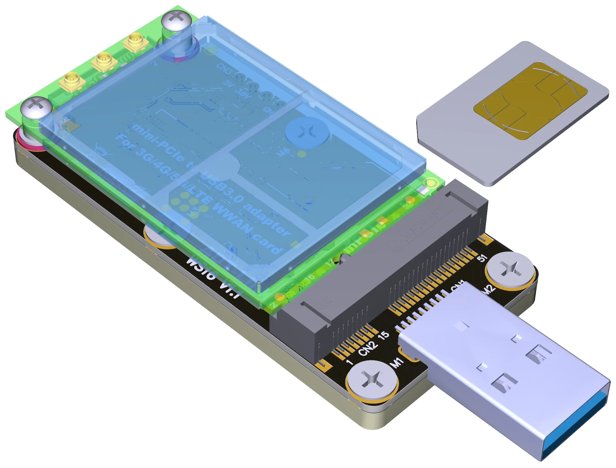 Usb 3.0 para Mini-pcie Mpcie 5g 4g 3g Lte Módulo Adaptador sem Fio Conversor Cartão Mini Pci-e 3.5v 3a com Padrão Duplo Sim Slot Cabos de computador e conectores - Imagem 4