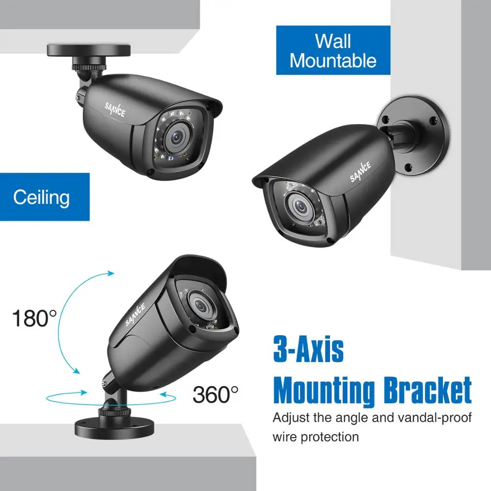  SANNCE 4CH HD 1080P CCTV System 1080P HDMI Output CCTV DVR HD 2.0MP Security Cameras IR night Water
