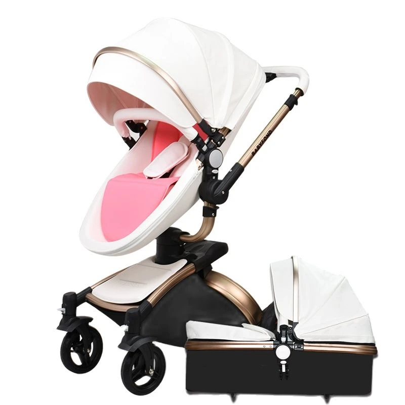 Babyfond Kinderwagen 360 Draaien Gouden Frame Baby Auto 2 In 1 Inclusief  Slapen Mand Lederen Kinderwagen Eu Certificering|Four Wheels Stroller| -  AliExpress