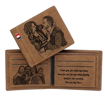

Engraved Photo Wallet for Men High Quality PU Leather Short Wallets Custom Photo Purse Festival Personalized Gifts for Men Him