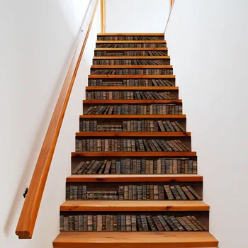 

13 Pcs/Set Library Bookcase Stairway Stickers Room Stairs Decoration Step Floor Wall Sticker Peel and Stick PVC Wallpaper