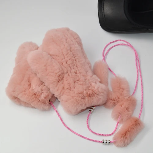 beige pink Горячая Распродажа, зимние перчатки из натурального меха, женские эластичные вязаные перчатки ручной работы, настоящий мех кролика, перчатки для улицы из натурального меха кролика - Цвет: beige pink