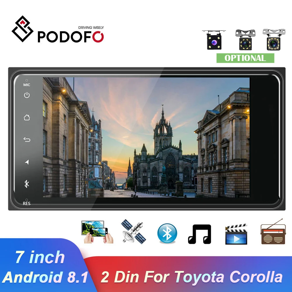 Автомагнитола Podofo 2 Din 7 дюймов Bluetooth FM AUX USB Android 8 1|Мультимедиаплеер для авто| |