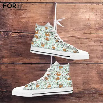 

FORUDESIGNS Cute Cartoon Animal Sloth Pattern Woman High Top Canvas Shoes Green Lady Casual Shoes Women Classic Breathable Shoes