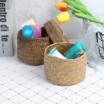 

Snack Storage Box Handmade Finishing Box With Lid - Woven Storage Basket Wardrobe Desktop Storage Basket Round Gift Box