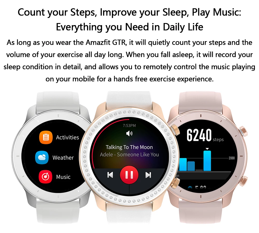 Global Version Amazfit GTR 42mm Smart Watch 42 Women Men SmartWatch AMOLED Display 5ATM GPS & GLONASS BT5.0 for Xiaomi Phone IOS
