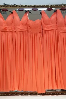 

Orange Chiffon Bridesmaids Dresses 2020 V Neck Floor Length Beach Boho Simple Wedding Guest Gowns vestido de casamento Custom