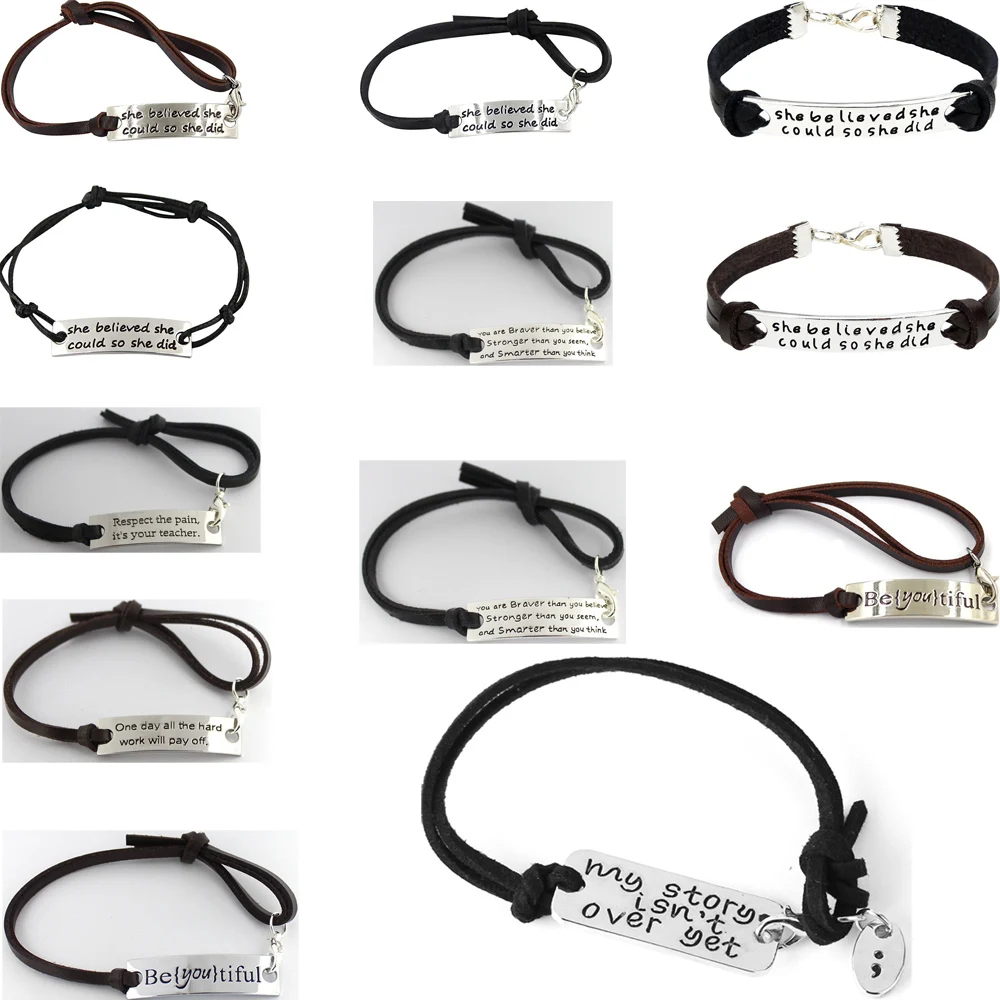 Black Brown Leather Rope Bracelet She Believed Did Inspiration Wirsband Family Friends Charm Birthday Graduation Gifts BFF | Украшения и