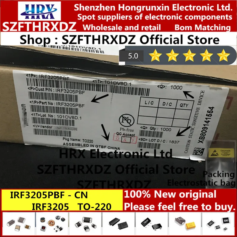 100% Новый оригинальный IRF3205PBF TO220 IRF3205 производство Китай MOSFET mosfft 55V 110A 50 шт/труба (50