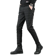 Мужские осенние и зимние новые английские тонкие клетчатые деловые брюки, мужские корейские модные Дикие повседневные брюки