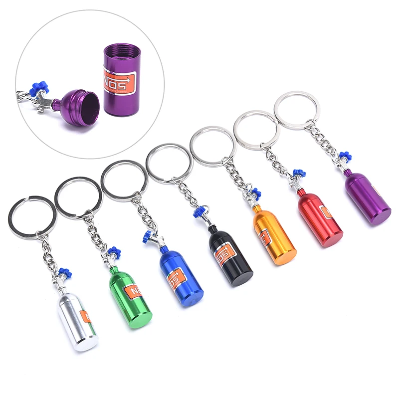 Car Turbo NOS Keychain Nitrogen Bottle Metal Key Ring Stash Pill Box Storage YK 