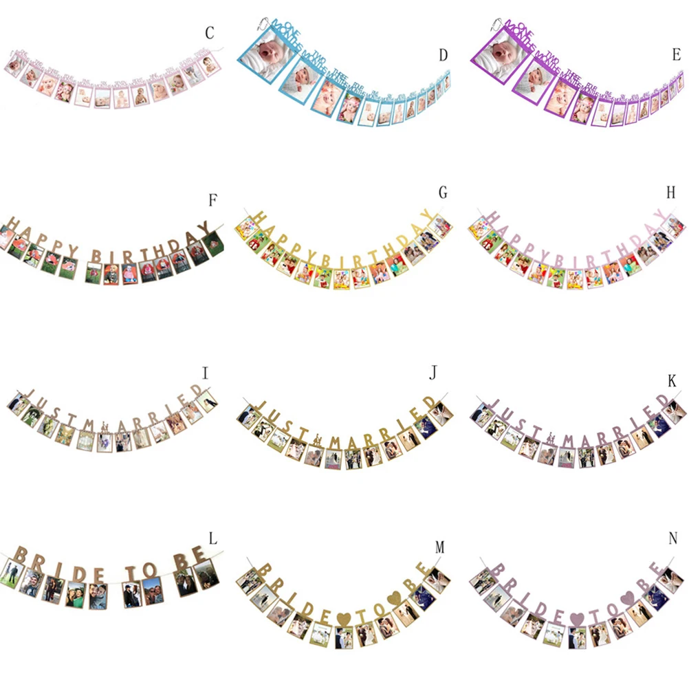 MENGXIANG 1st Birthday Party Decorations Kids 1-12 Months Photo Bunting Baby Shower Paper Garland Frist Birthday Banners 1 Set