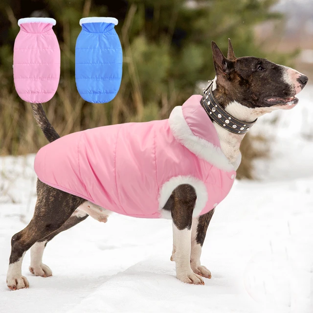 Ropa de invierno suave para perros grandes, abrigo de lana para mascotas, para perros, ropa para mascotas con Cuello de piel para perros medianos y Pitbull _ AliExpress