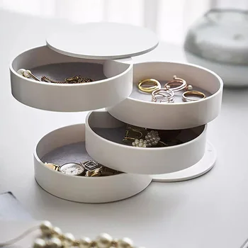 

1 Pcs 4-Tier Jewelry Organizer Box Tower Rings Earrings Storage Case Holder Necklace Bracelet Display Tray 360°Rotating Showcase