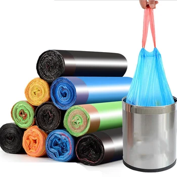 

A roll of 15 drawstring garbage bags, colored broken points, portable garbage bags, automatic closing, thickened rope garbage di